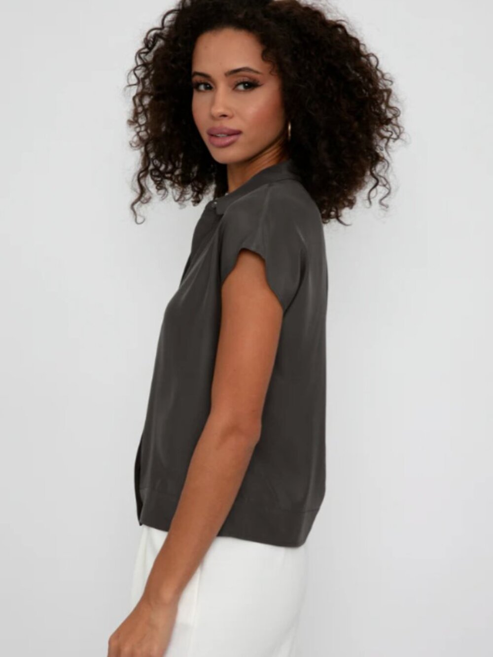 ATM 100% Silk Gray Plume Charmeuse Camp Shirt - Size - Small - Picture 2 of 9